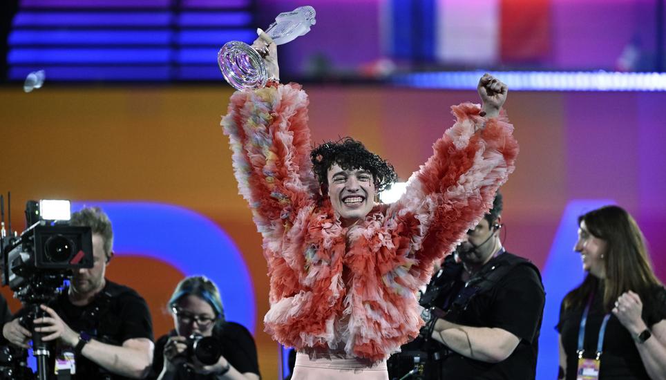 Nemo, representing Switzerland, with the song "The Code," wins the final of the 68th edition of the Eurovision Song Contest at the MalmÃ¶ Arena, in MalmÃ¶, Sweden, Saturday, May 11, 2024. (Jessica Gow/TT News Agency via AP)