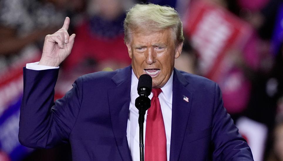 Republican presidential nominee former President Donald Trump speaks at a campaign rally at Van Andel Arena, Tuesday, Nov. 5, 2024, in Grand Rapids, Mich. (AP Photo/Carlos Osorio)