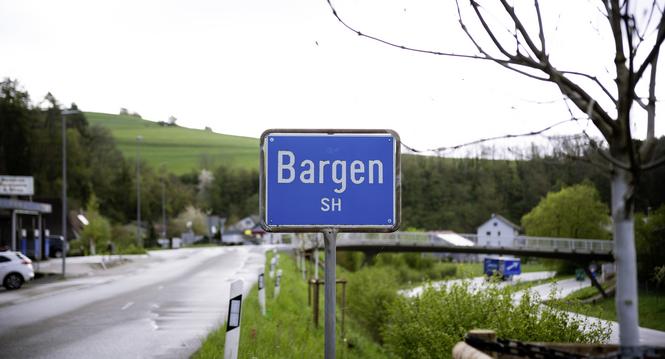 Ortsschild am Eingang von Bargen, fotografiert am Dienstag, 16. April 2024 in Bargen SH (Lea Biedermann / Schaffhauser Nachrichten)